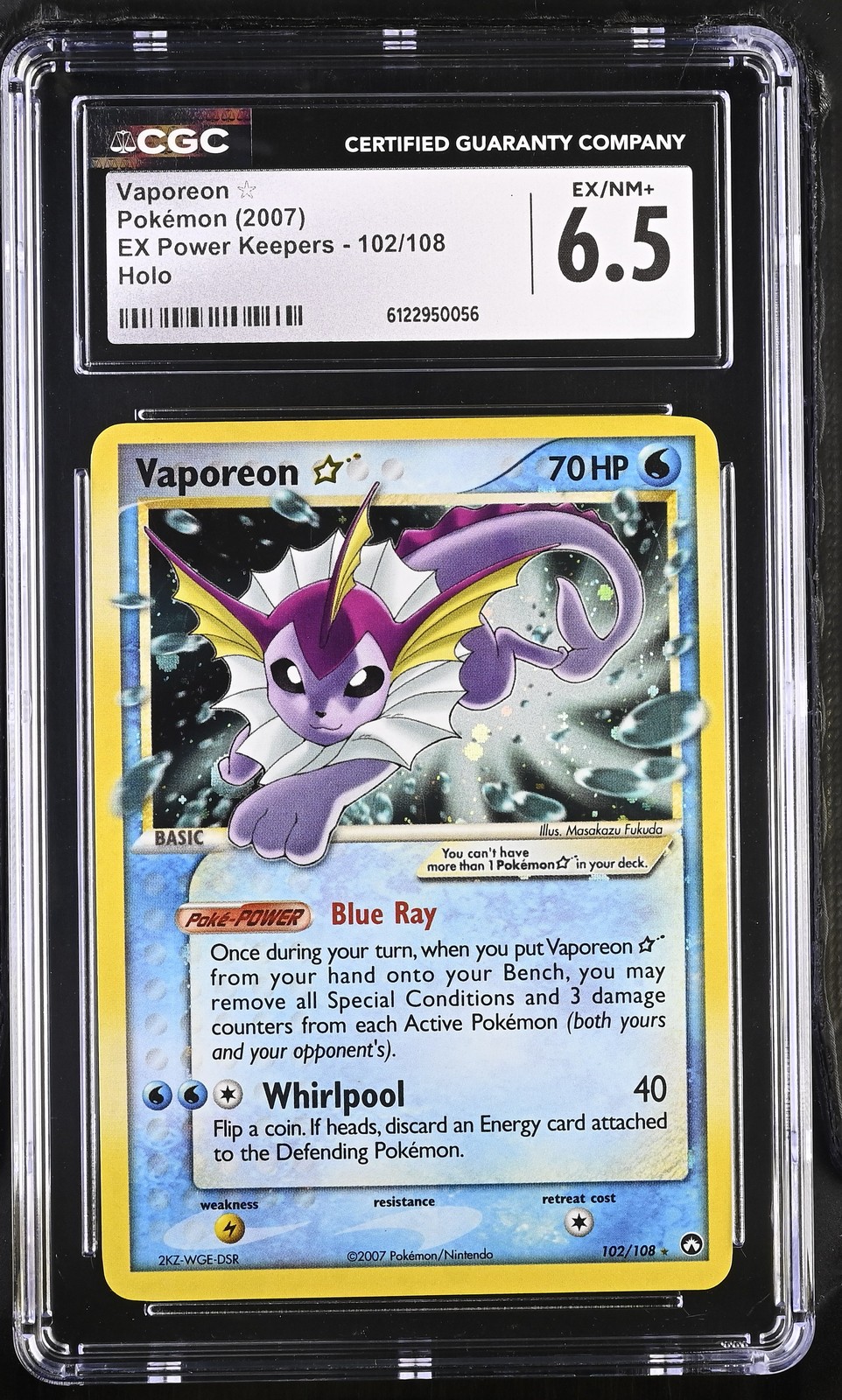 CGC 6.5 Vaporeon Gold Star 2007 EX Power Keepers 102/108 Holo Pokemon Card