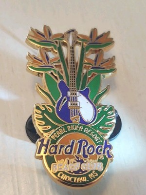 Hard Rock Cafe Choctaw MS Pearl River Resort Purple Guitar With Flowers Gold...