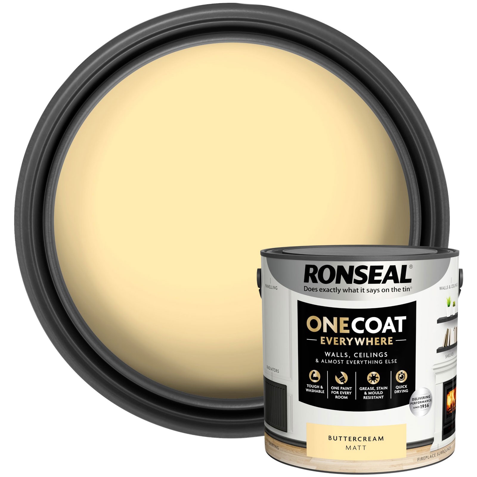 Ronseal One Coat Everywhere Interior Paint 2.5L - Matt - Buttercream - Image 2