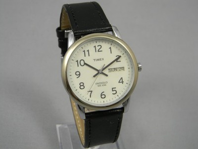 Timex Indiglo Easy Reader Watch Men 35mm Day Date New Leather Band New Battery
