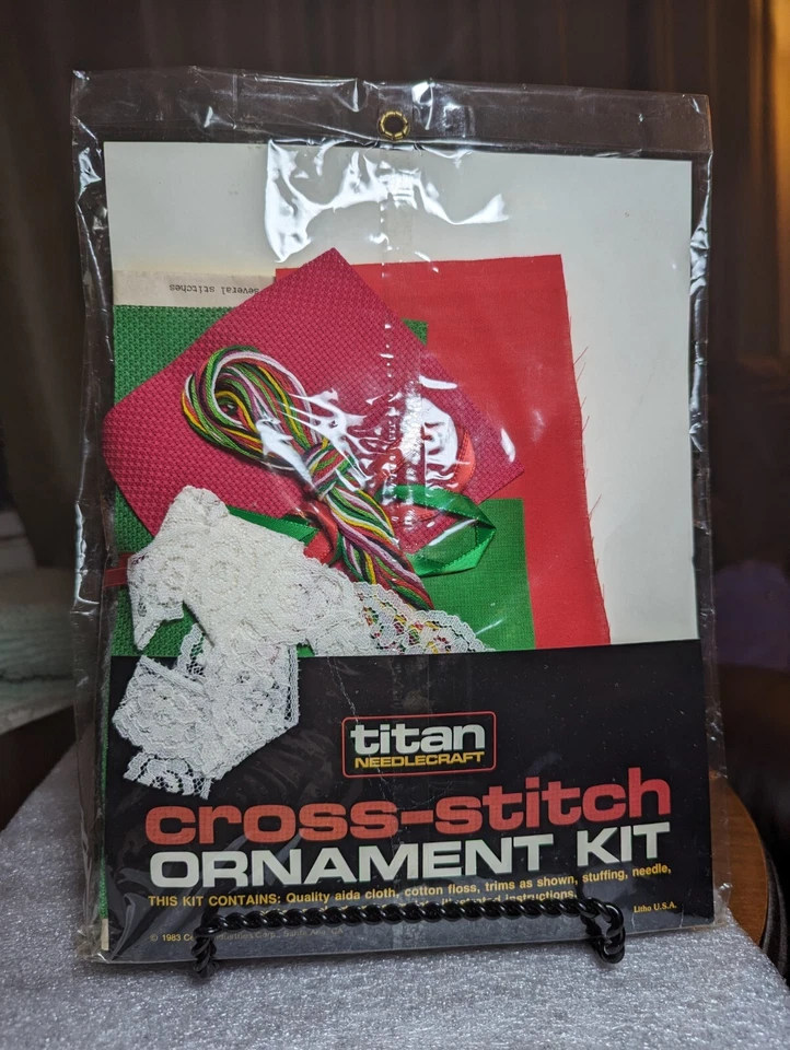 Vtg Set 3 Titan Needlecraft Cross Stitch Ornament Kit #243 Makes 4" High - 1983 - Image 2 of 4