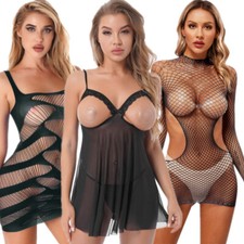 DE Damen Durchsichtiges Bodycon Minikleid Fischnetz Bikini Cover Up  Clubwear