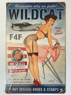 Wildcat F4F Metal Sign 17'' x 11'' Buy Defense Bonds & Stamps Baron