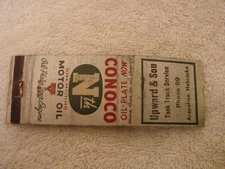 CONOCO GAS UPWARD & SON MATCHBOOK COVER ARAPAHOE NEBRASKA PHONE 99 TRUCK SERVICE