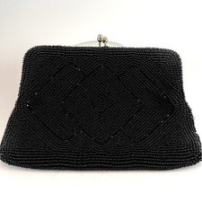 VINTAGE Black Beaded Evening Bag Purse Clutch Glass Beads Excellent condition