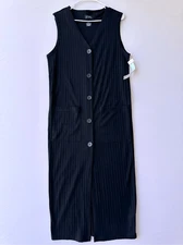 NEW Boutique Europa Dress Women’s M Black Button Ribbed Minimalist Lagenlook