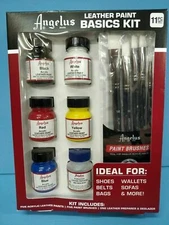 Angelus Brand Leather Paint Basics Kit with Deglazer and Paint Brush Set  - NEW