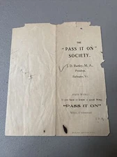 1900 The Pass It On Society Advertising Brochure J.D. Bartley Book Opener Rest