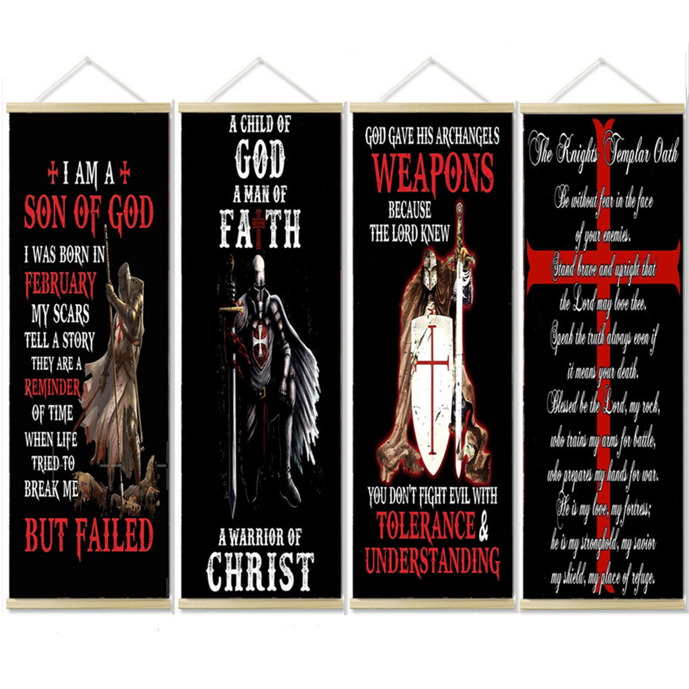 4 PCS Christ Crusades Warrior Poster Knights Templar Canvas Art Scroll Painting