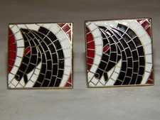Vintage Cufflinks Signed Swank: Enamel Horse Head, Mosaic Style