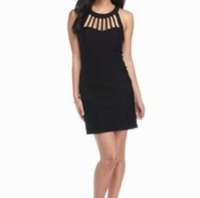 TRIXXI Dress Womens Sz 3 S Black Mini Bodycon Cage Halter Sleeveless Racer Back