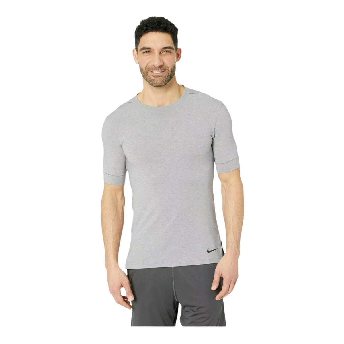 Nike Dri Fit Transcend SS Men Slim Fit Training Gym T Shirt Yoga Grey AJ8796 056