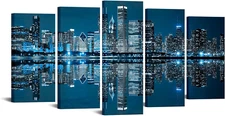 Chicago Canvas Wall Art Chicago Skyline Picture Painting Blue City Night Decorat