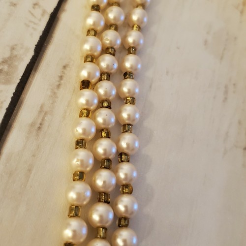 Vintage Pink Faux Pearl Triple Strand Graduated Beaded Necklace Goldtone Spacers - Picture 12 of 12