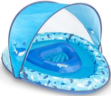 Aqua Leisure Adjustable Seat Baby Pool Float w/ Retractable Canopy, Blue Whales