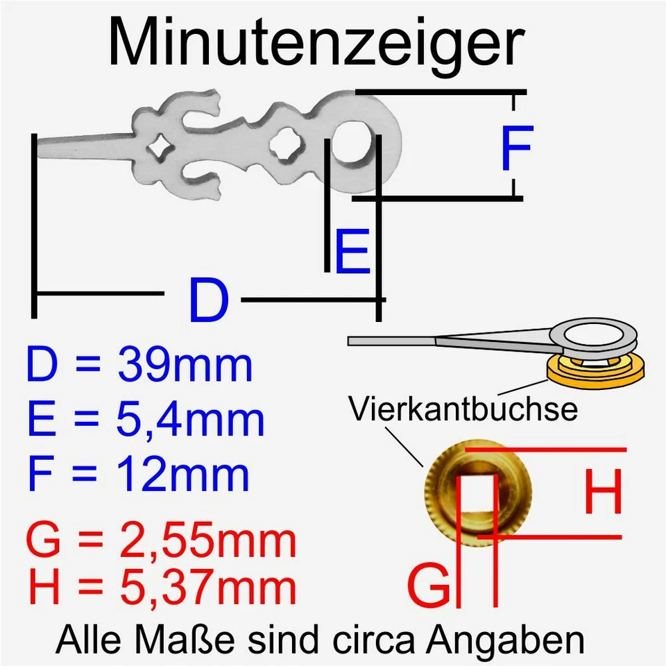 Zeiger Kuckucksuhr Uhr mit Zeigerbuchse und Zeigermutter für Zifferblatt ø 80mm - Bild 2 von 4