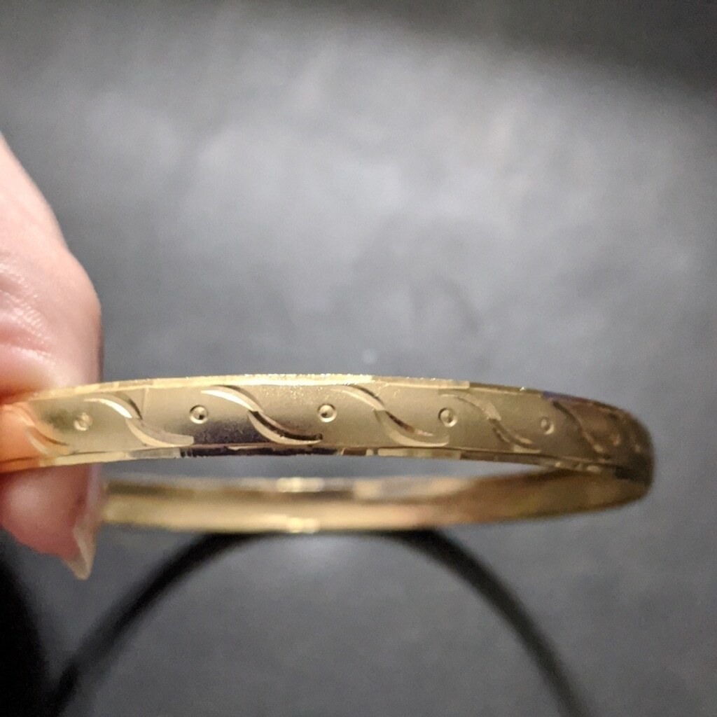 Gold Tone Engraved Bangle Statement Bracelet - image 4