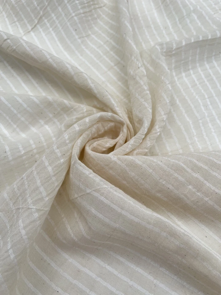 Striped Sheer Gauze Textured Silk Cotton Fabric By 2 Meters. - Image 2 of 4