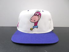 VINTAGE Dino Hat Cap Snap Back White Purple Flintstones Block Head Cartoon Mens