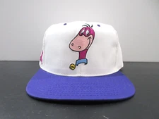 VINTAGE Dino Hat Cap Snap Back White Purple Flintstones Block Head Cartoon Mens