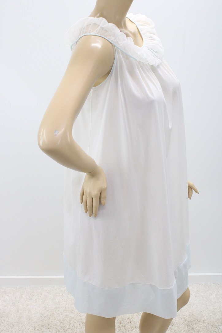 Vintage Soft Nylon Nightgown Nightie White Blue Trim … Gem
