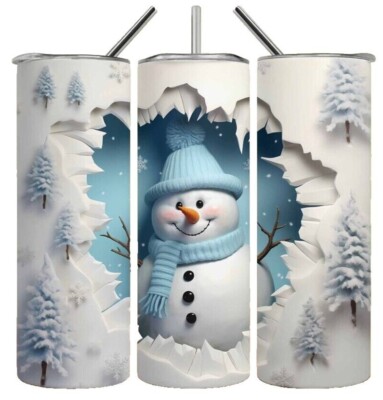 3D Affect Snowman Christmas Winter  20oz Tumbler Insulated Travel Mug Cup