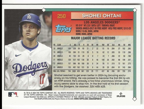2024 Topps Archives - 1994 Topps Design Variation Shohei Ohtani #250