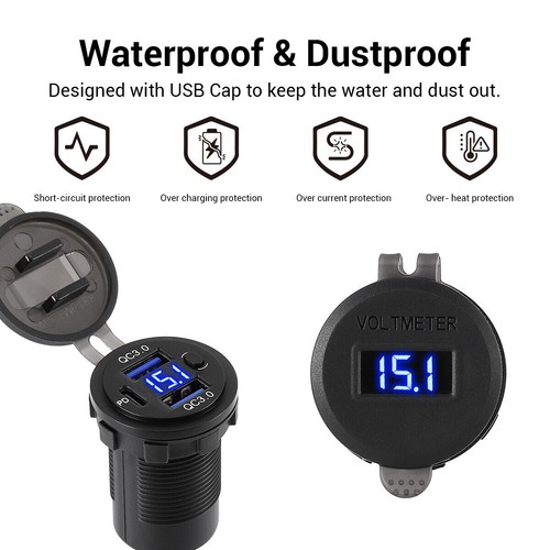 12V USB C Chargeur Port Chargeur Voiture Rapide PD & QC Prise pour Bateau RV Marine - Photo 9 sur 12