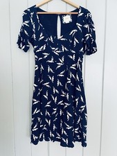 Maeve Anthropologie Dress 2 Navy Blue White Fern Ruched Short Sleeve Keyhole
