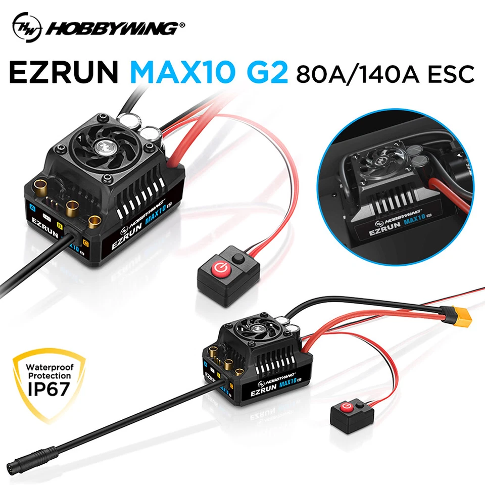 Hobbywing MAX10 G2 Sensored Brushless ESC 80A 140A 2-3S for 1/10 RC Car Truck - Bild 2 von 4