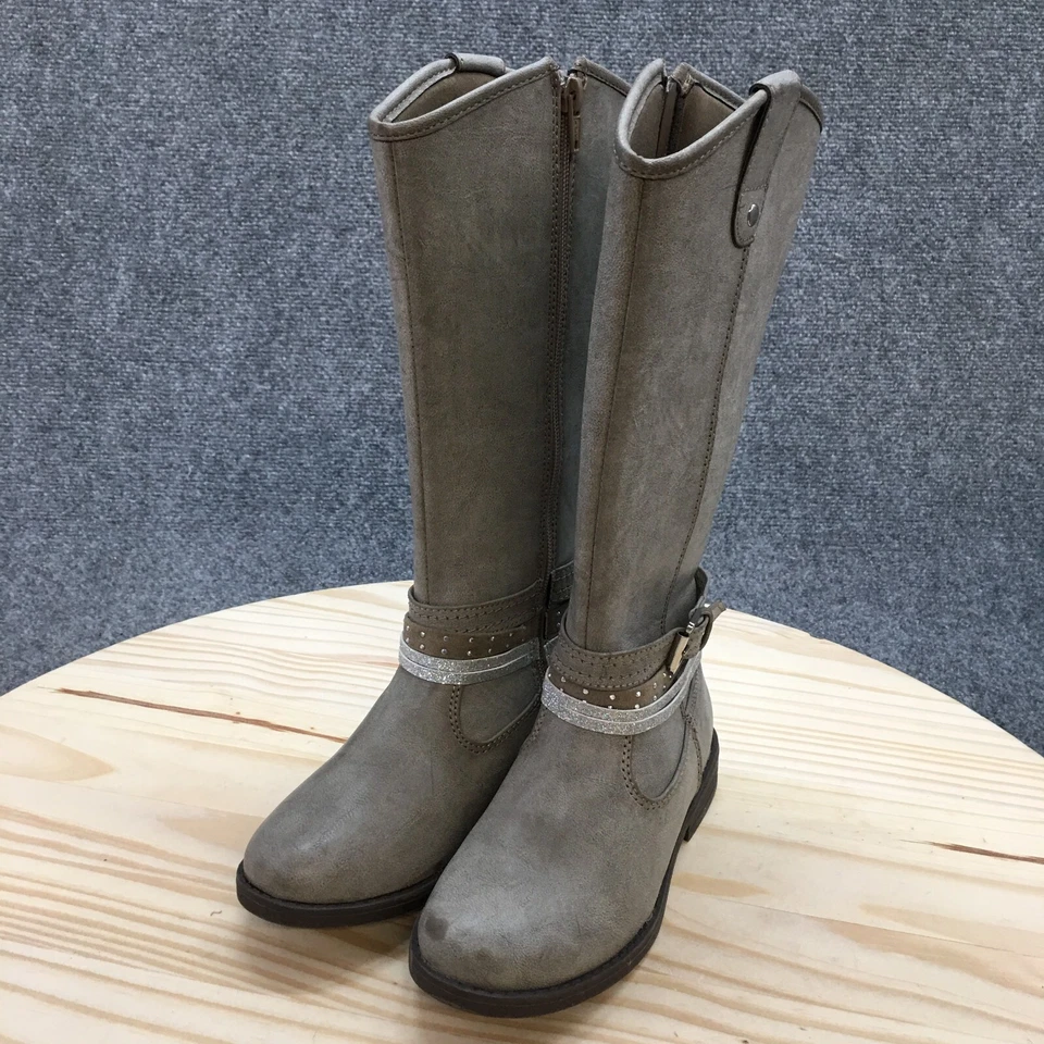 So Boots Youth 13 M Raylene Stone Alto Montar Gris Imitación Cuero Hebilla Cubana Cremallera Foto 3 de 4