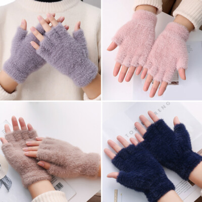 Half-fingers Gloves Men Women Winter Warm Plush Gloves