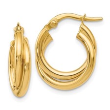 14k Yellow Gold Polished Twisted Double Hoop Earrings L-17mm, W-30mm for Mom