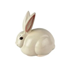 White Ceramic Bunny Rabbit Figurine Long Ears Pink Eyes Glazed Easter Decor 5"