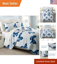 Charming Full/Queen Butterfly Quilt Set with Pillow Shams - All-Season Comfort