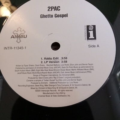 2PAC Ghetto Gospel prod AFENI SHAKUR, EMINEM 12''SINGLE VINYL PROMO AMARU (296)