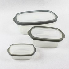 Lot of 3 Clear Rectangular Food Storage Containers 220/800/2600mL Grey Lids