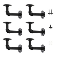 3/4" Industrial Pipe Shelf Brackets 6 Pack Black for 8 10 12 Inches Board, ...