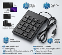 Numeric Keypad - Wired USB - Mini Keyboard Number Pad for PC, Tablets and More