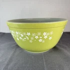 PYREX 402 Spring Blossom Mixing Bowl. White Flowers on Avocado Green.