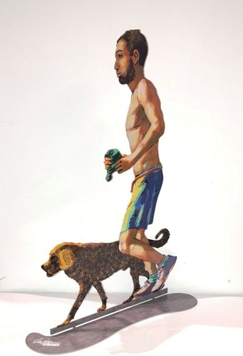 Pop art Metal " Jogger With Dog " sculpture by DAVID GERSTEIN - Imagen 5 de 7