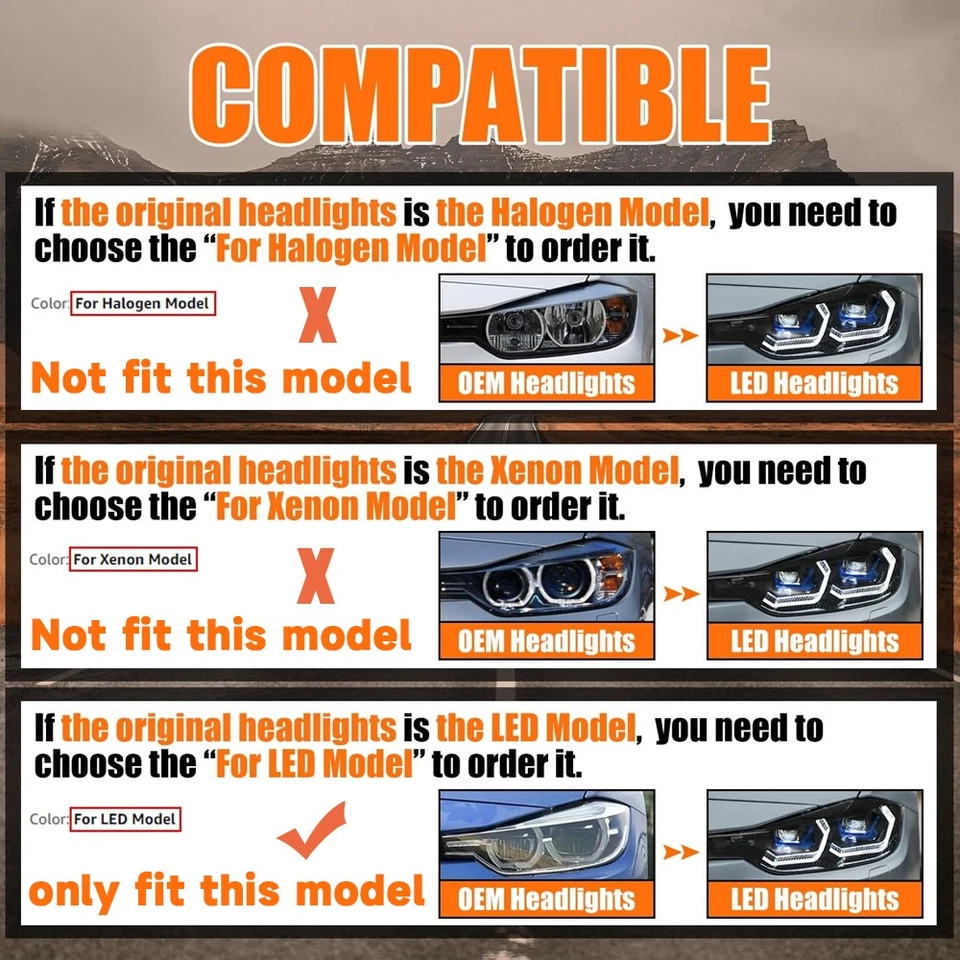 Faros proyectores secuenciales LED completos para BMW 2016-2019 F30 320i 328i 335i Foto 2 de 4