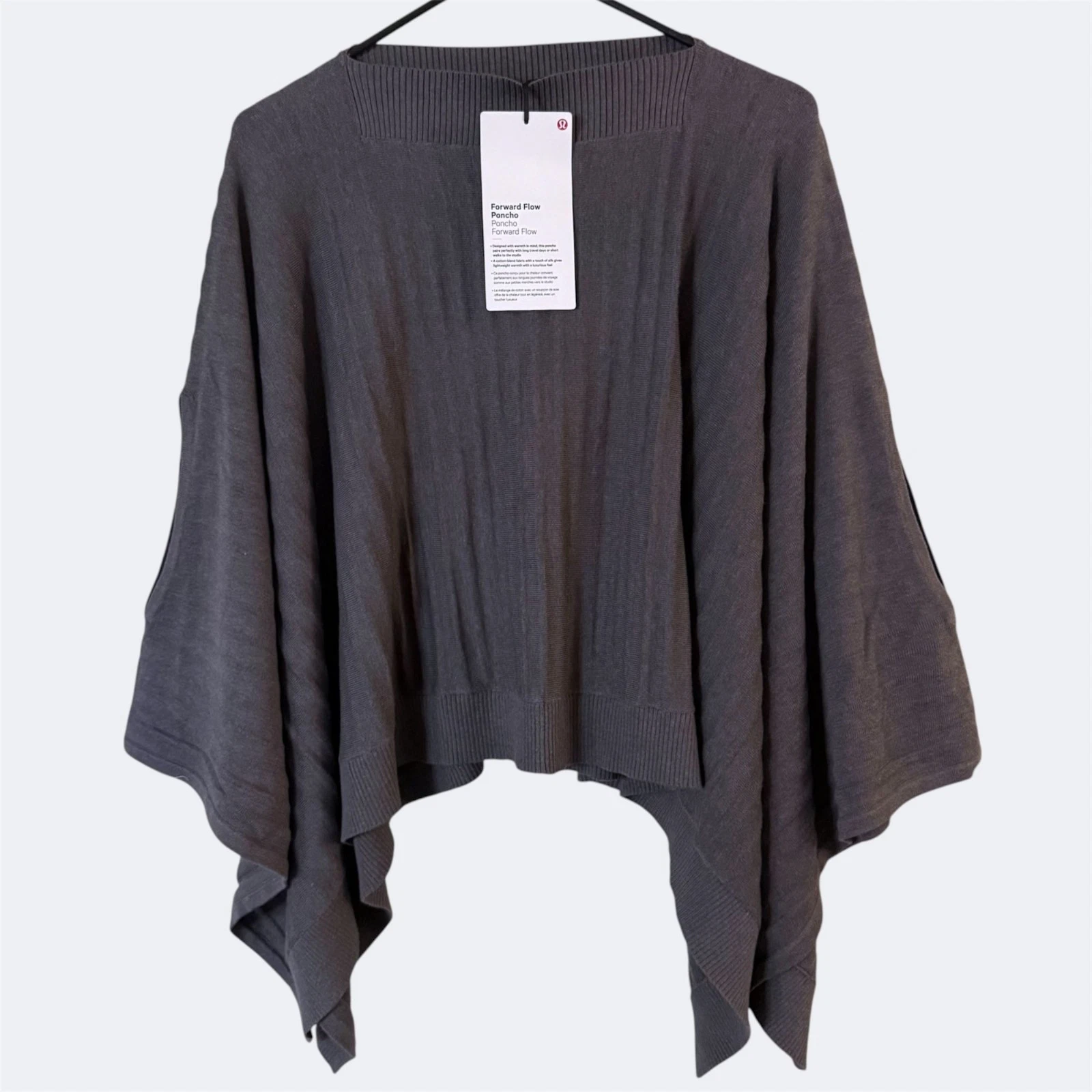 Lululemon Forward Flow Cape Poncho Sweater Gray One Size Cotton-Silk Knit NEW