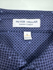 Peter Millar Summer Comfort Polo Shirt Men  s L Blue Geometric Golf Performance