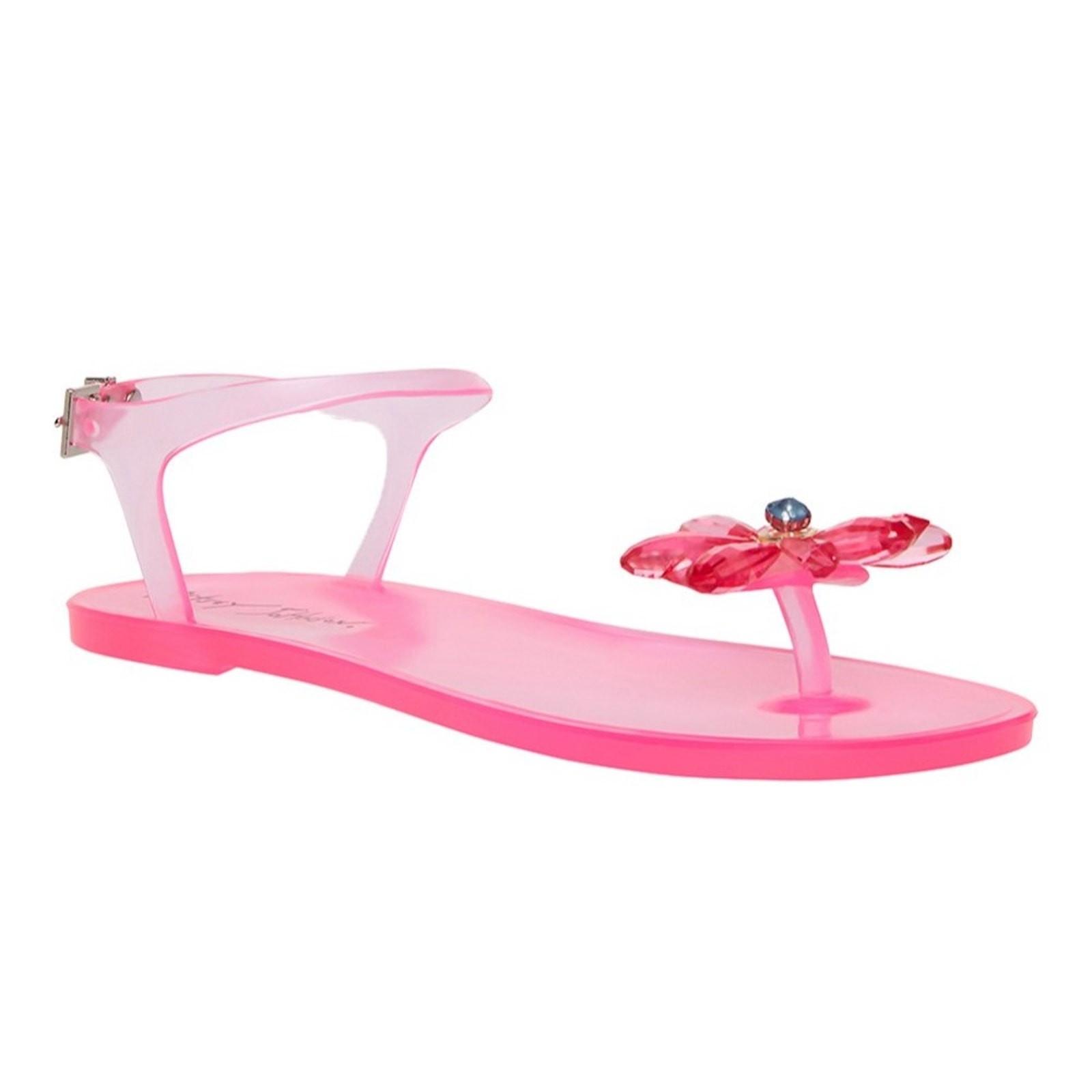 Betsey Johnson Women Pink Clear Jelly Flower Tabby Summer Flat Sandals Size US 7
