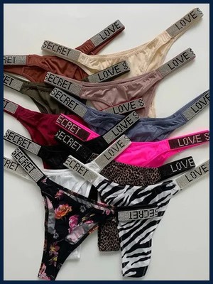 Women's Seamless Low-Rise G-String Thong with Rhinestone Leopard Print