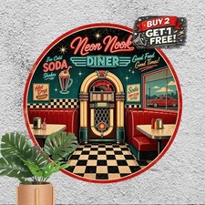 Retro American Diner Sign Metal Tin Sign Vintage Cafe Wall Decor Plaque 8x8