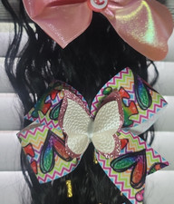 Girls Multicolor Bow Hair Accessories Set, Pink, Chevron, Heart, Party