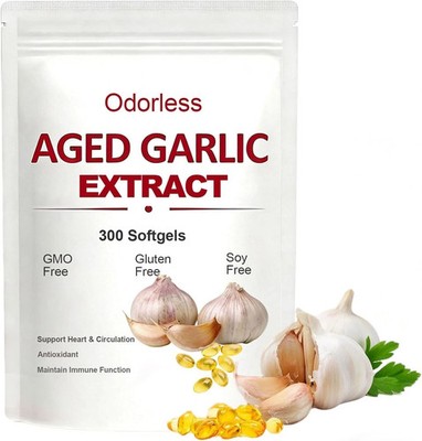 Odorless Garlic 7500mg Per Servings, 300 Softgels | 2 Years Aged Garlic Extra...