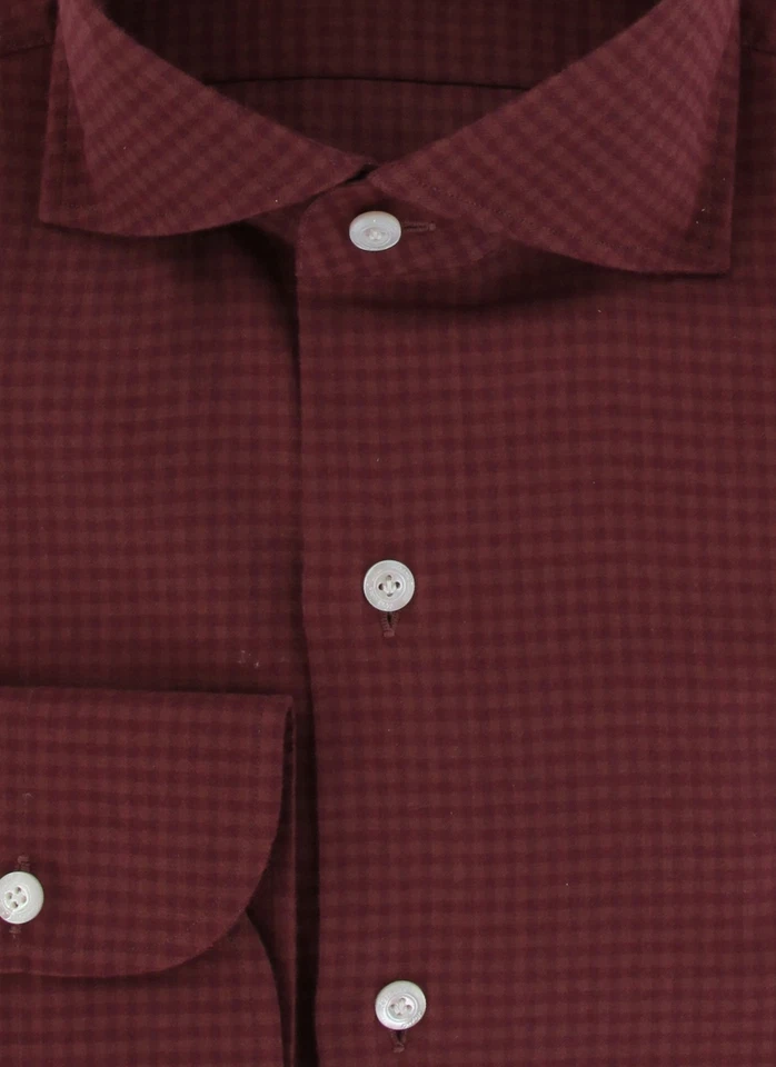Camisa de algodón rojo borgoña Finamore Napoli $450 - delgada - (FN828248) Foto 2 de 4